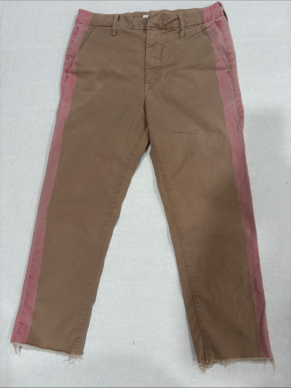 MOTHER Tan Ankle Jeans with Pink Side Stripe